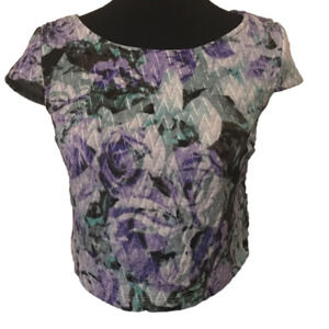 Crop top, floral Blue, Purple, green Jessica Simpson flowers Small cap sleeve
